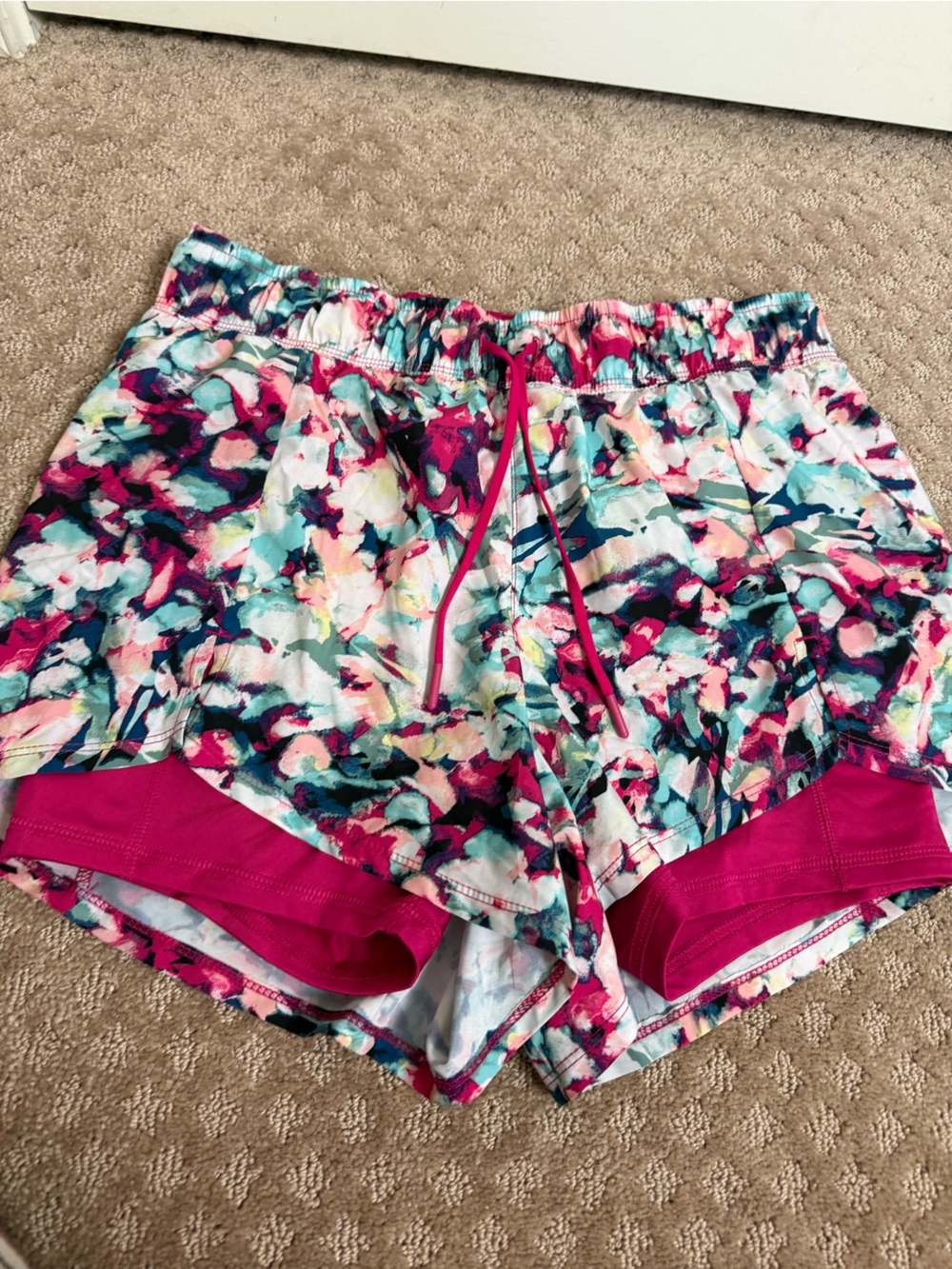 Avia Women's Floral Athletic Shorts in Hot Pink & Teal